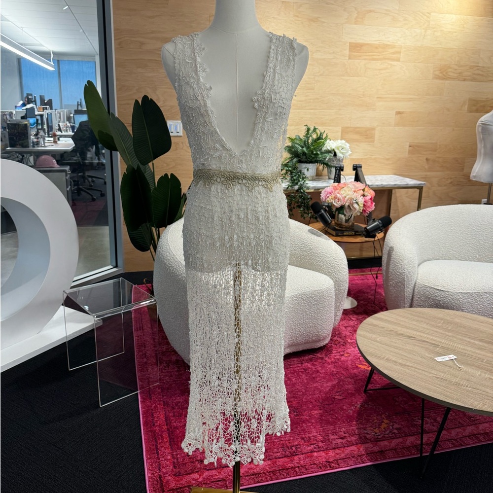 White and Gold Lace Cover-up Dress